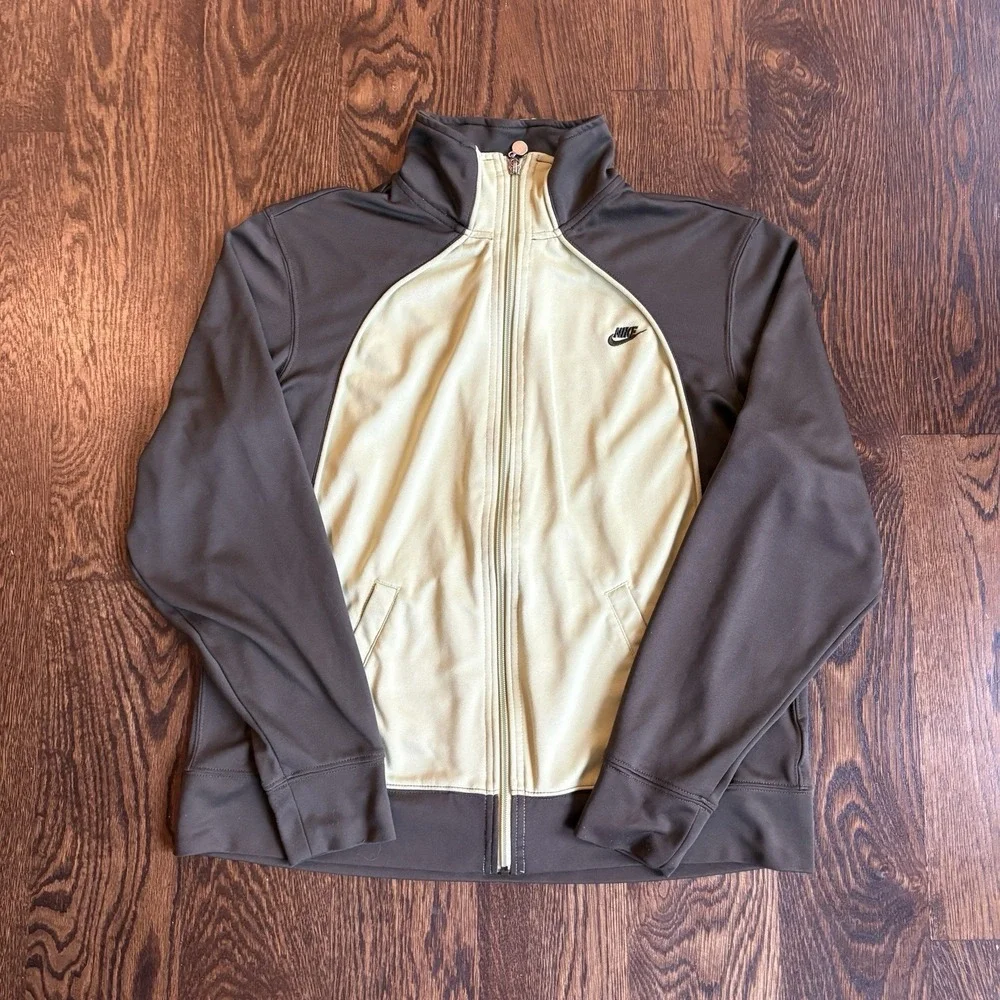VTG Nike Full Zip Sweatshirt Sz XL Womens 16-18 Yellow Brown Track Jacket Active